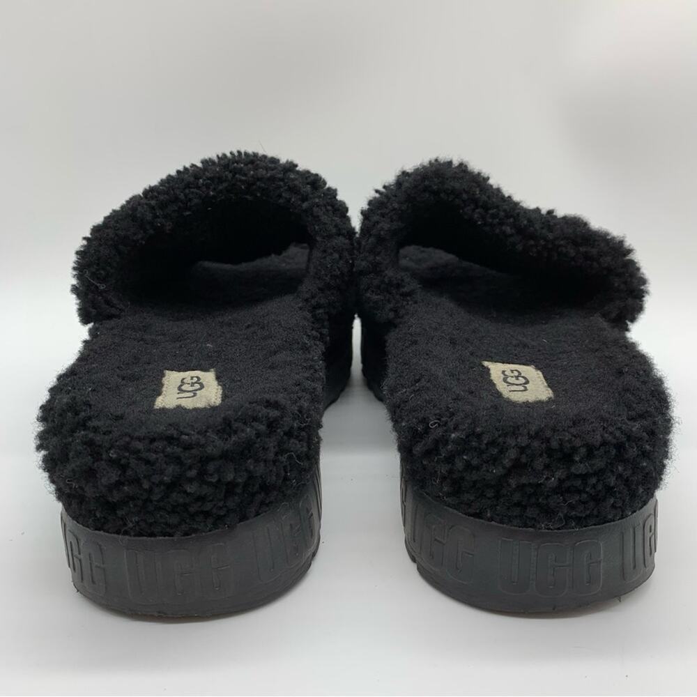 UGG Fluffita Platform Sheepskin Slipper Black Size 9/9.5 Lounge Travel Fuzzy‎ - Picture 8 of 11